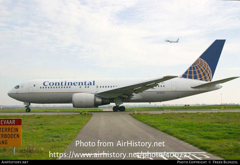 Aircraft Photo of N76151 | Boeing 767-224/ER | Continental Airlines | AirHistory.net #400222