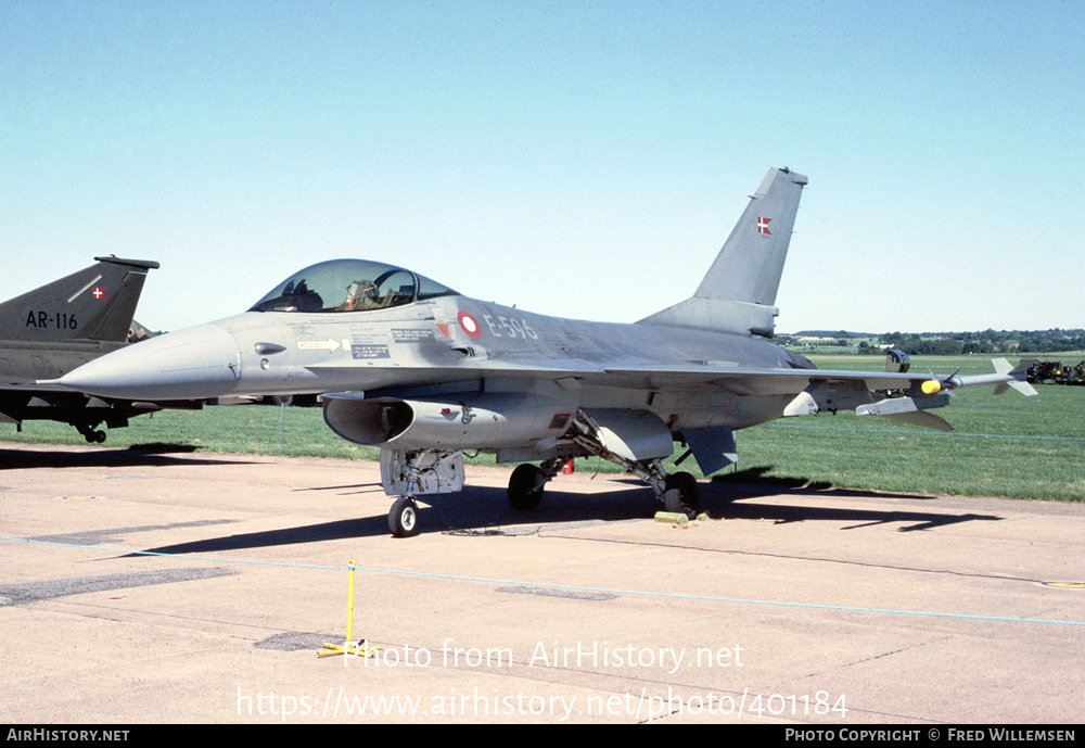 Aircraft Photo of E-596 | General Dynamics F-16A Fighting Falcon | Denmark - Air Force | AirHistory.net #401184