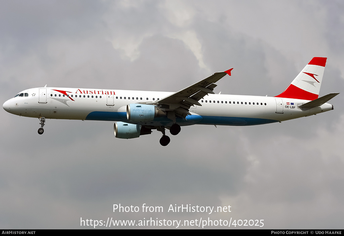 Aircraft Photo of OE-LBF | Airbus A321-211 | Austrian Airlines | AirHistory.net #402025