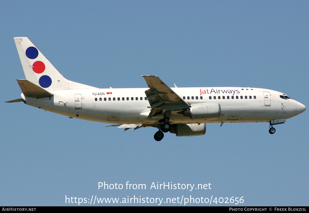 Aircraft Photo of YU-AON | Boeing 737-3Q4 | Jat Airways | AirHistory.net #402656