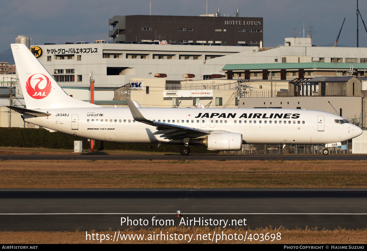 Aircraft Photo of JA348J | Boeing 737-846 | Japan Airlines - JAL | AirHistory.net #403698