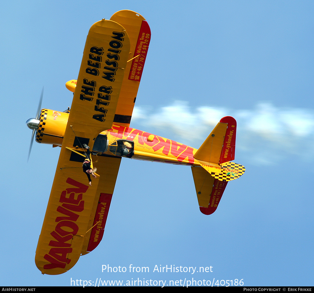 Aircraft Photo of SE-BOG | Boeing N2S-3 Kaydet (B75N1) | Yakovlev Wing Walking Team | AirHistory.net #405186