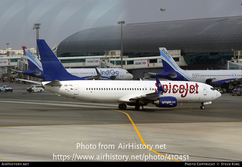 Aircraft Photo of OK-TVL | Boeing 737-8FN | Travel Service | SpiceJet | AirHistory.net #410451