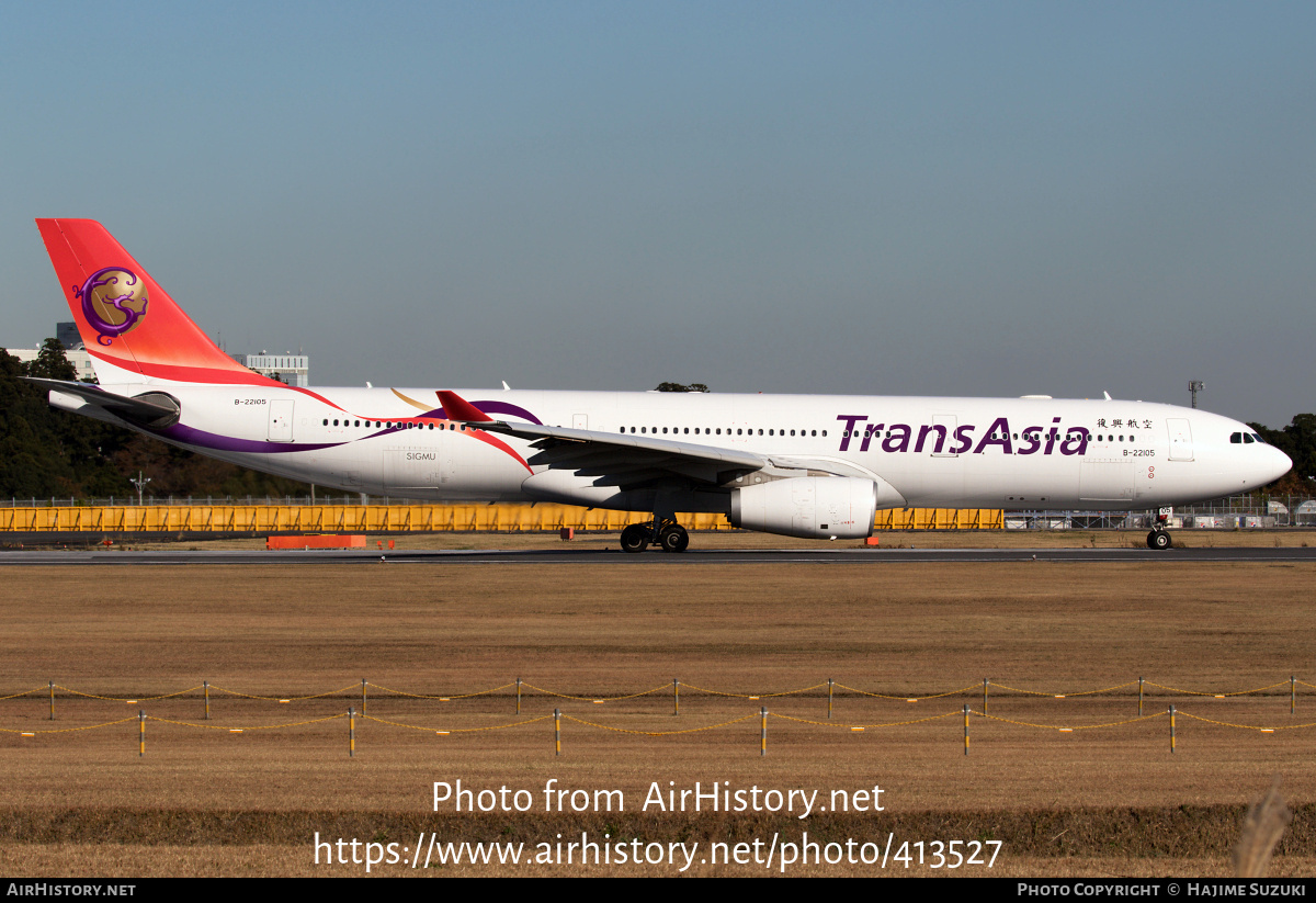 Aircraft Photo of B-22105 | Airbus A330-343E | TransAsia Airways | AirHistory.net #413527