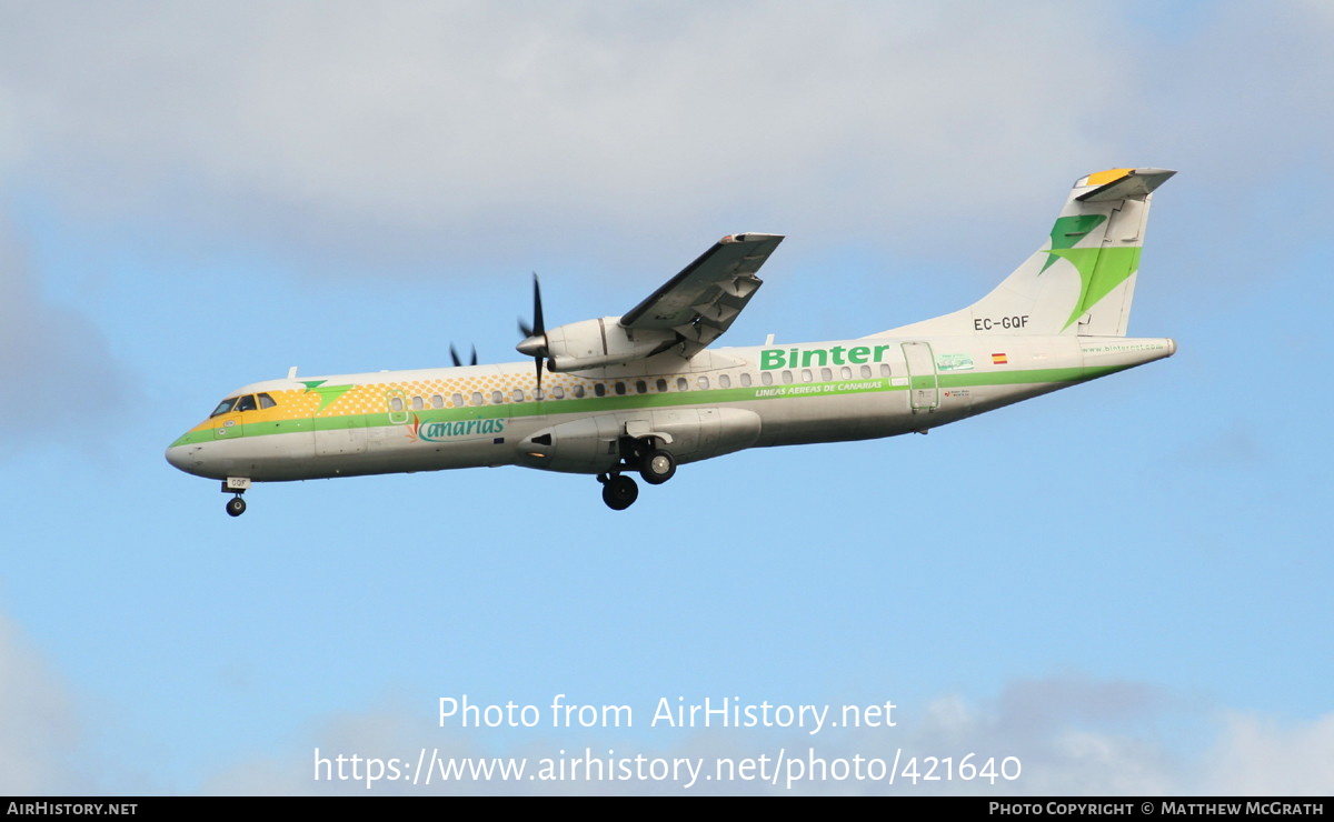 Aircraft Photo of EC-GQF | ATR ATR-72-202 | Binter Canarias | AirHistory.net #421640