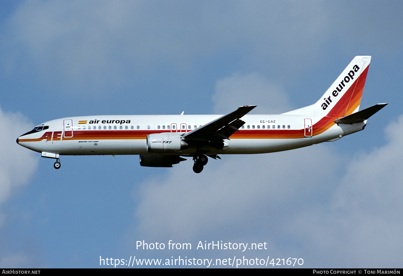 Aircraft Photo of EC-GAZ | Boeing 737-4Y0 | Air Europa | AirHistory.net #421670