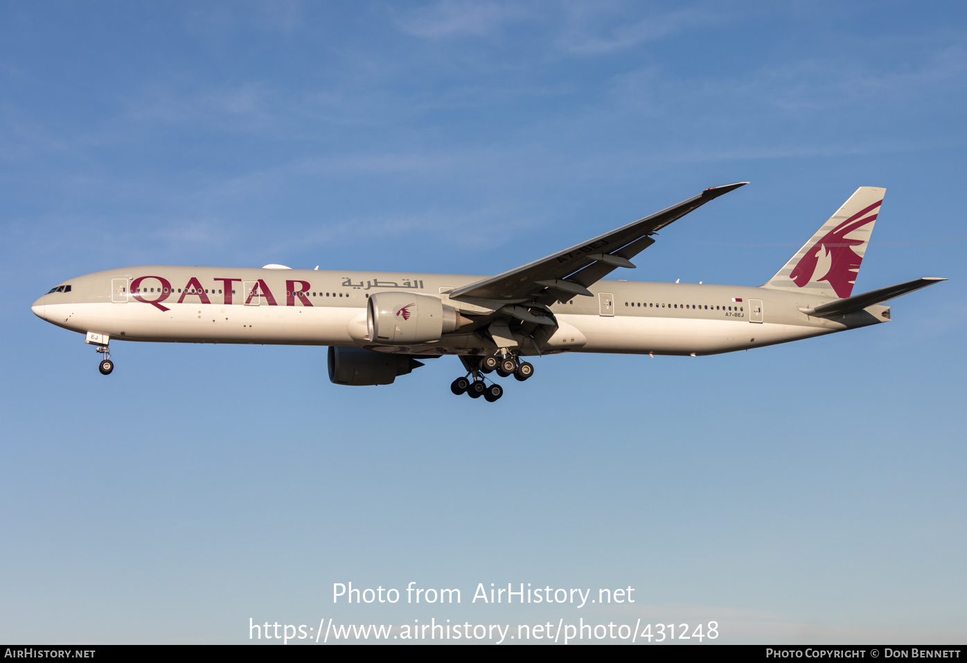 Aircraft Photo of A7-BEJ | Boeing 777-3DZ/ER | Qatar Airways | AirHistory.net #431248