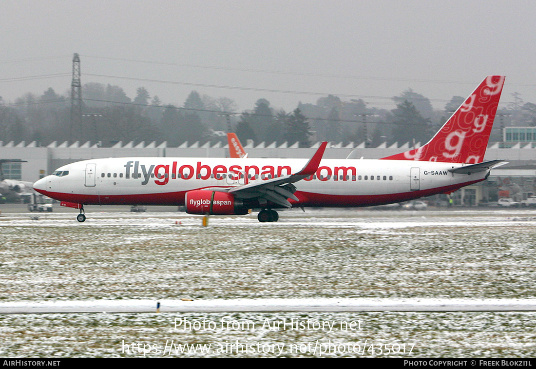 Aircraft Photo of G-SAAW | Boeing 737-8Q8 | Flyglobespan | AirHistory.net #435017