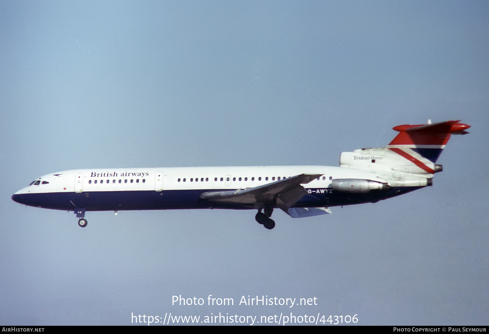 Aircraft Photo of G-AWYZ | Hawker Siddeley HS-121 Trident 3B | British Airways | AirHistory.net #443106