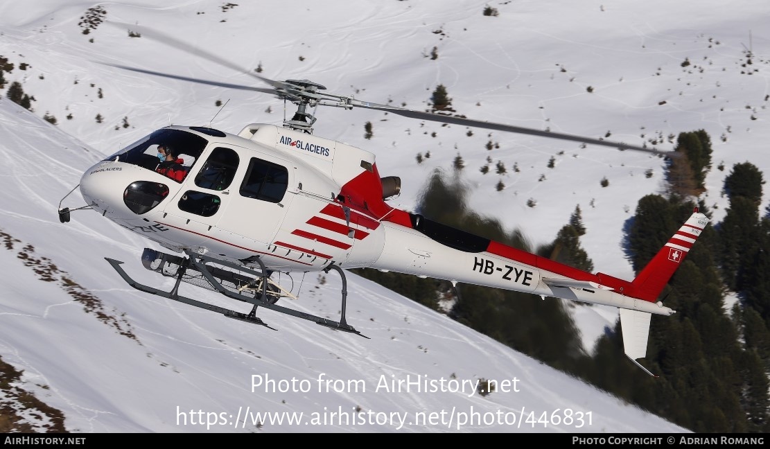 Aircraft Photo of HB-ZYE | Aerospatiale AS-350B-2 Ecureuil | Air Glaciers | AirHistory.net #446831