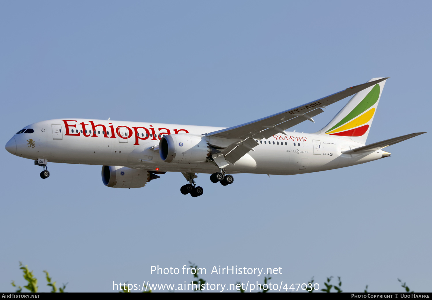 Aircraft Photo of ET-AOU | Boeing 787-8 Dreamliner | Ethiopian Airlines | AirHistory.net #447030