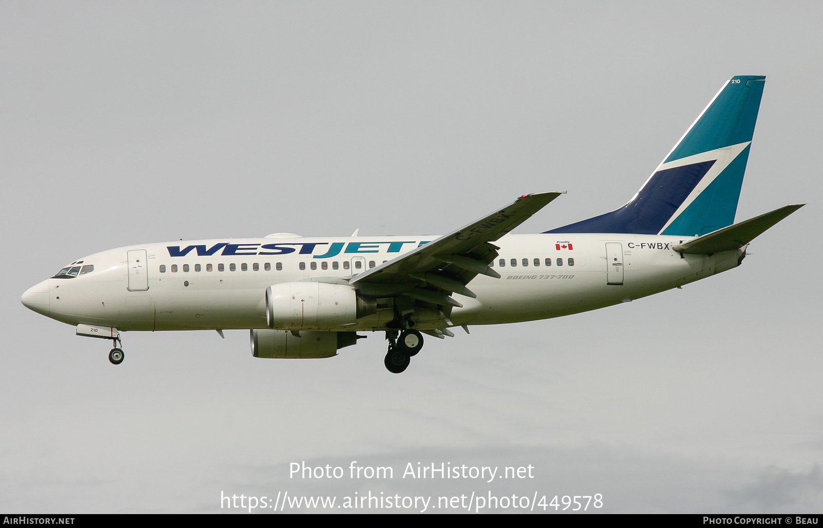 Aircraft Photo of C-FWBX | Boeing 737-7CT | WestJet | AirHistory.net #449578