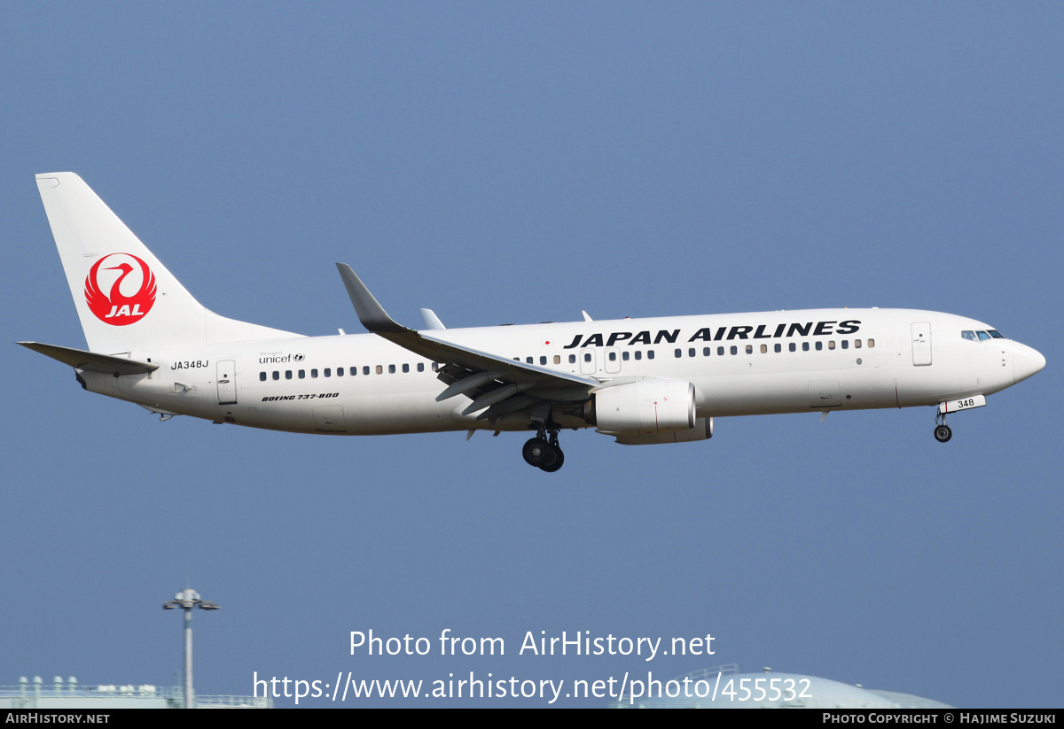 Aircraft Photo of JA348J | Boeing 737-846 | Japan Airlines - JAL | AirHistory.net #455532