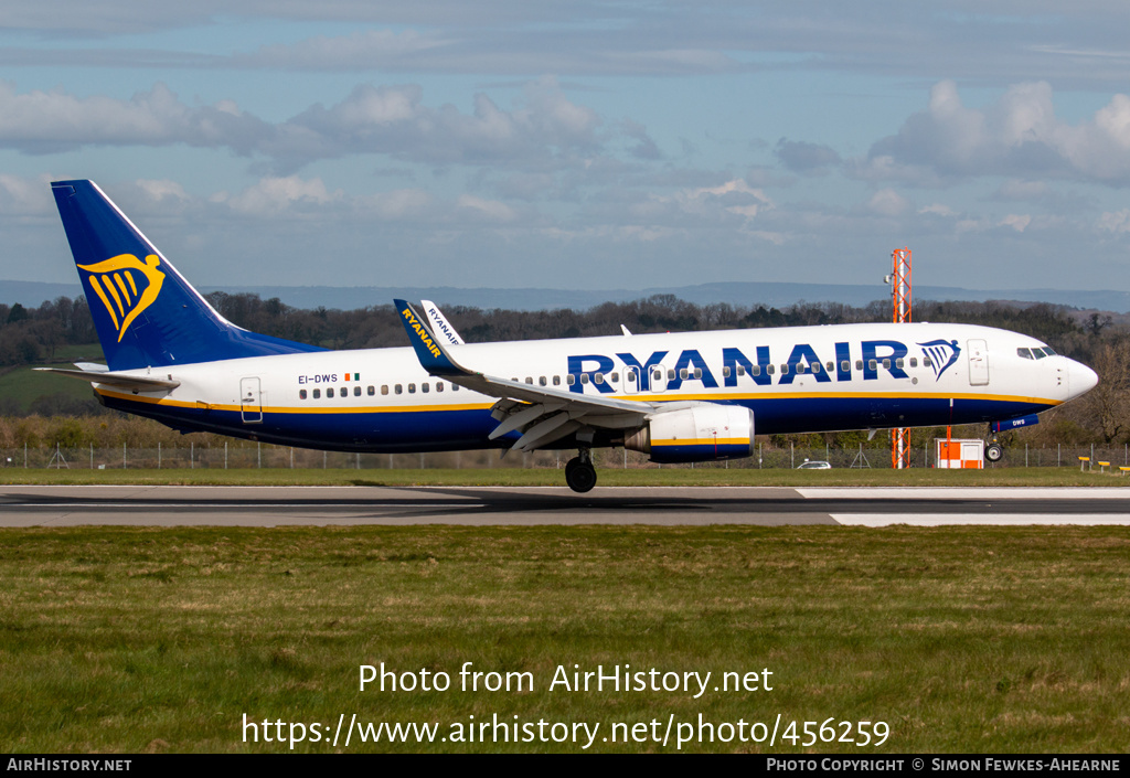 Aircraft Photo of EI-DWS | Boeing 737-8AS | Ryanair | AirHistory.net #456259