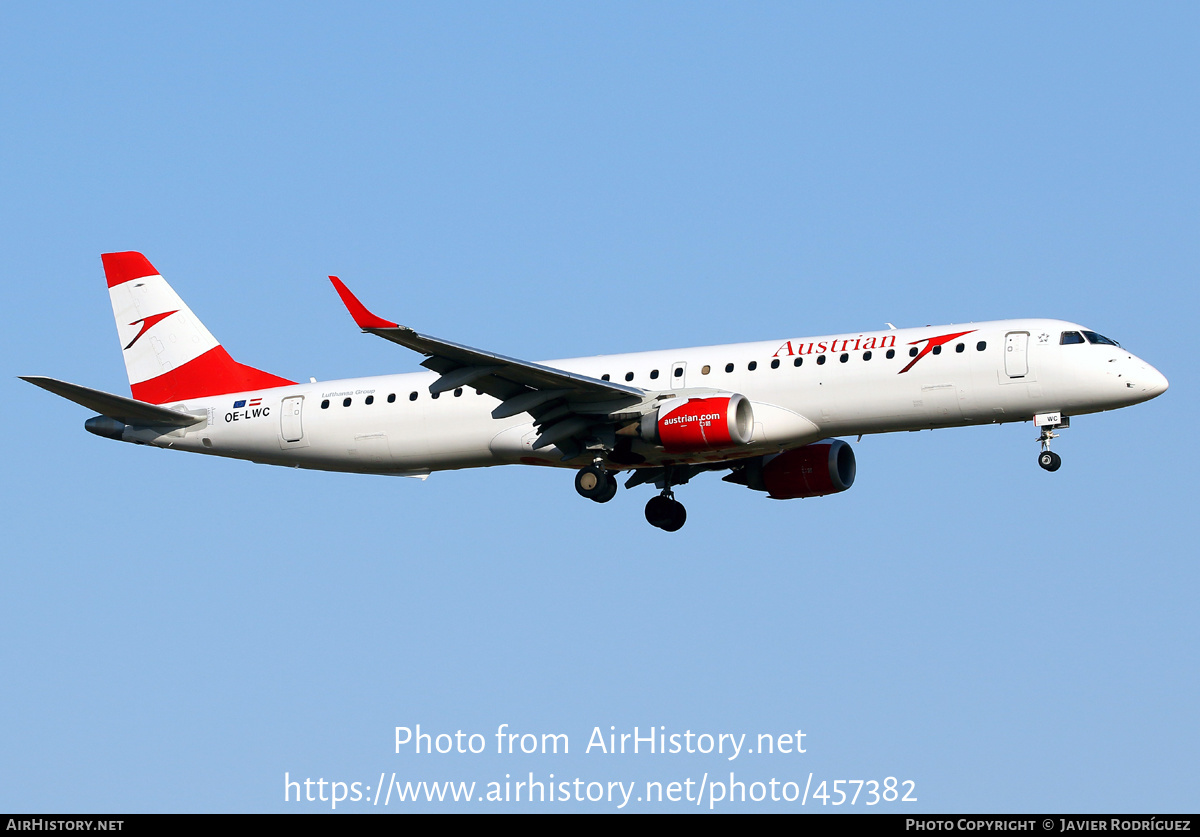 Aircraft Photo of OE-LWC | Embraer 195LR (ERJ-190-200LR) | Austrian Airlines | AirHistory.net #457382