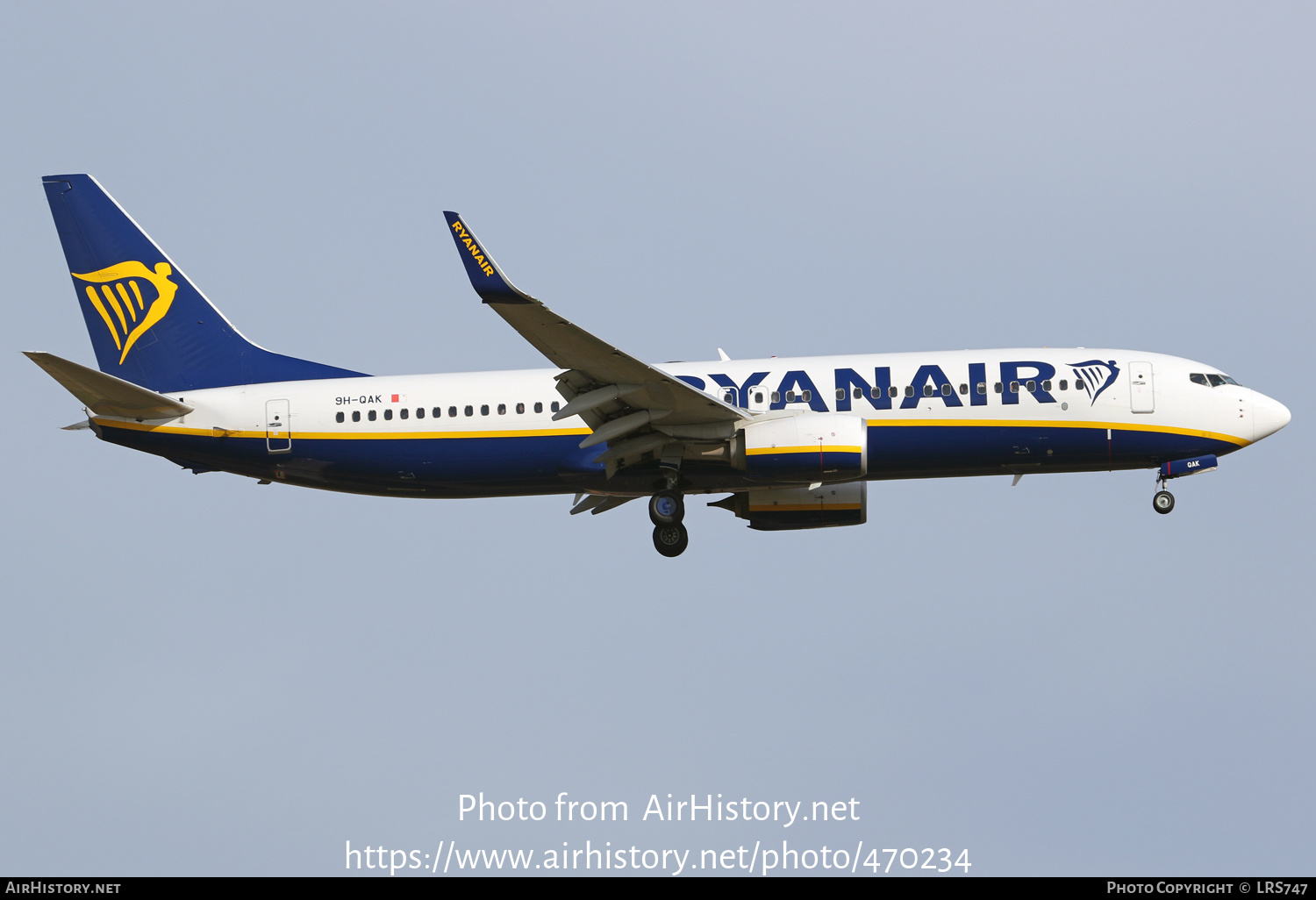 Aircraft Photo of 9H-QAK | Boeing 737-800 | Ryanair | AirHistory.net #470234