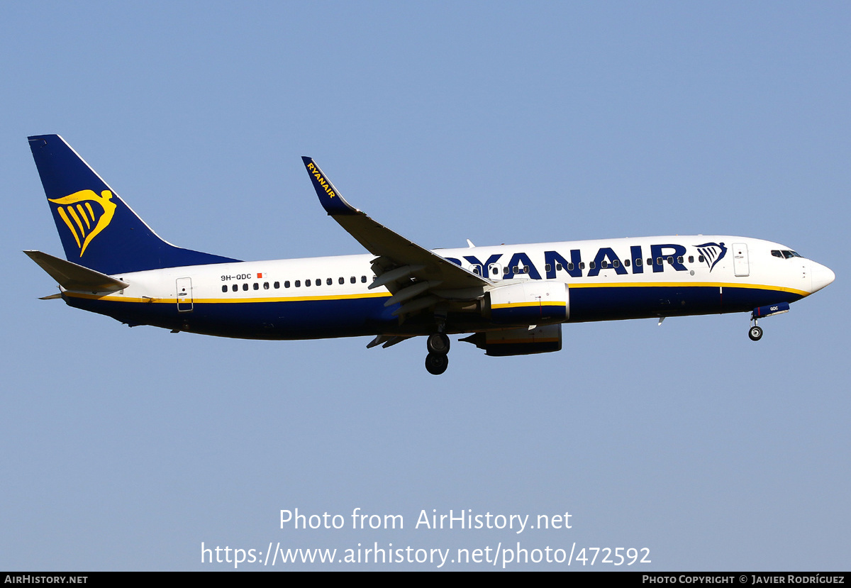 Aircraft Photo of 9H-QDC | Boeing 737-800 | Ryanair | AirHistory.net #472592