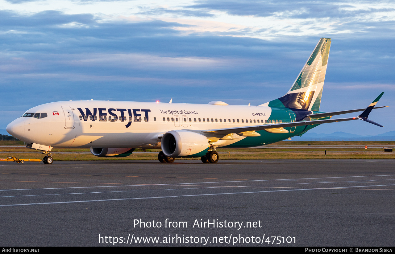 Aircraft Photo of C-FEWJ | Boeing 737-8 Max 8 | WestJet | AirHistory.net #475101