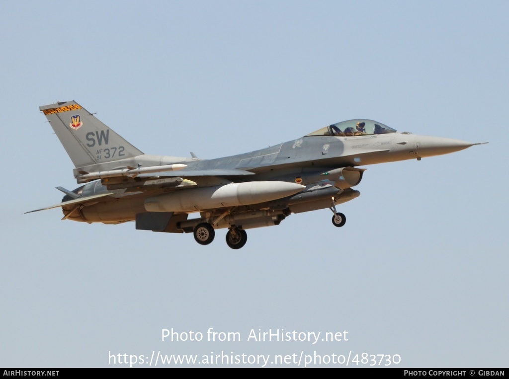 Aircraft Photo of 91-0372 / AF91-372 | General Dynamics F-16CM Fighting Falcon | USA - Air Force | AirHistory.net #483730