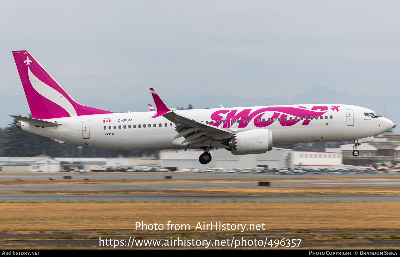 Aircraft Photo of C-GISM | Boeing 737-8 Max 8 | Swoop | AirHistory.net #496357