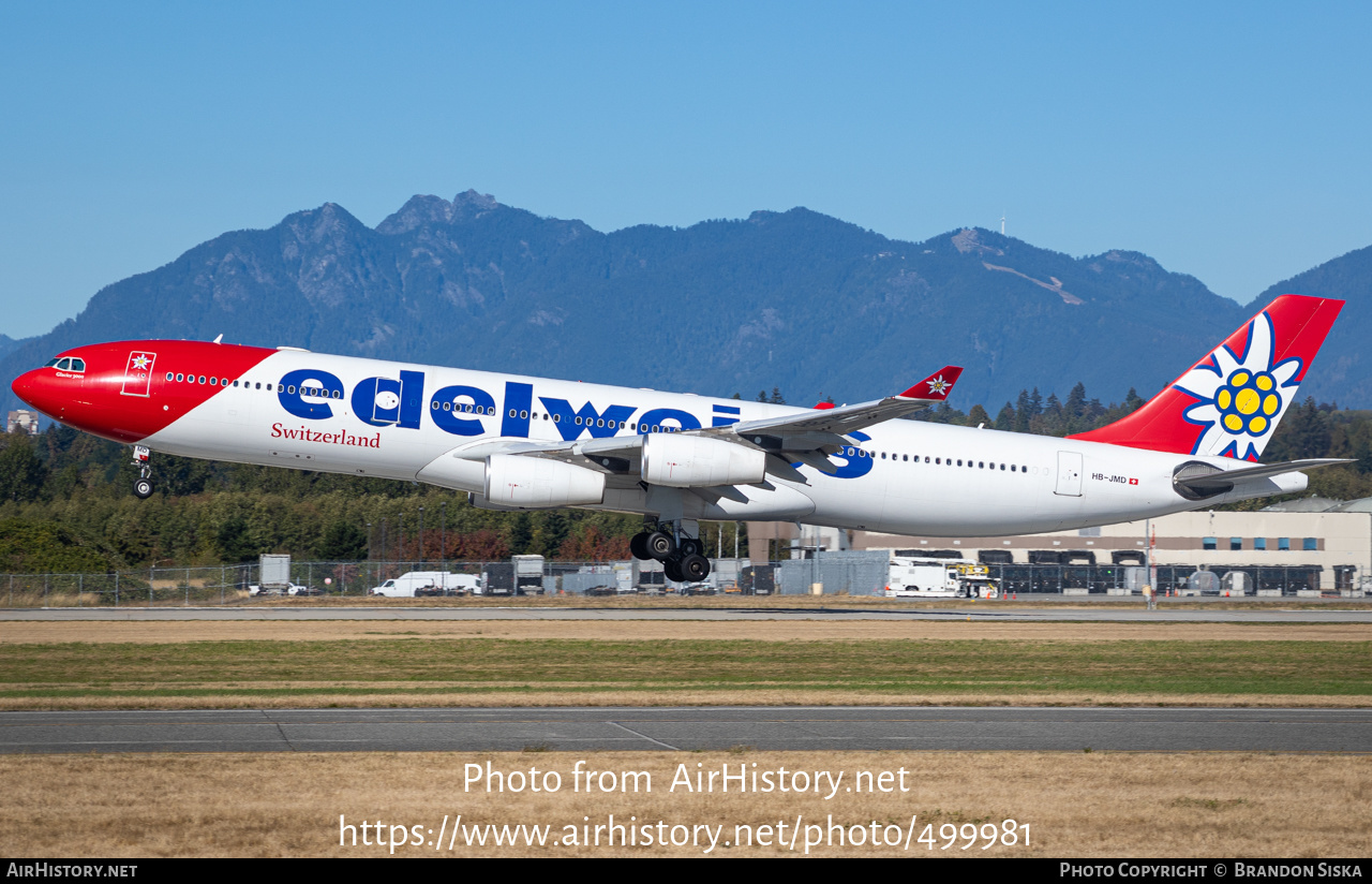 Aircraft Photo of HB-JMD | Airbus A340-313 | Edelweiss Air | AirHistory.net #499981