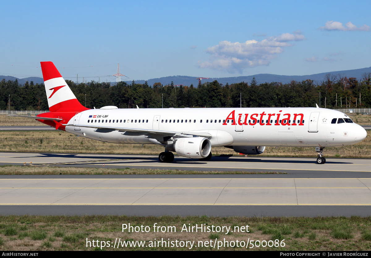 Aircraft Photo of OE-LBF | Airbus A321-211 | Austrian Airlines | AirHistory.net #500086