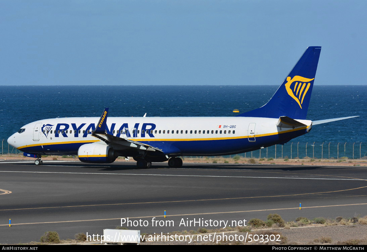 Aircraft Photo of 9H-QBG | Boeing 737-800 | Ryanair | AirHistory.net #503302