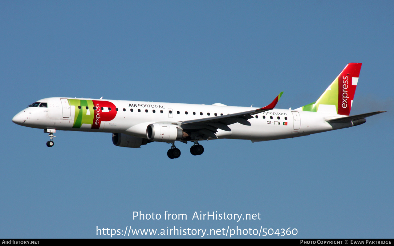 Aircraft Photo of CS-TTW | Embraer 195AR (ERJ-190-200IGW) | TAP Air Portugal Express | AirHistory.net #504360