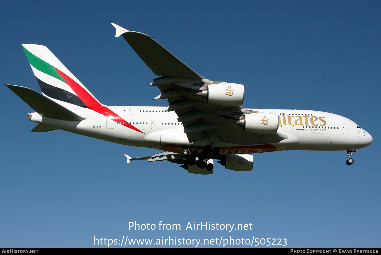 Aircraft Photo of A6-EOW | Airbus A380-861 | Emirates | AirHistory.net #505223