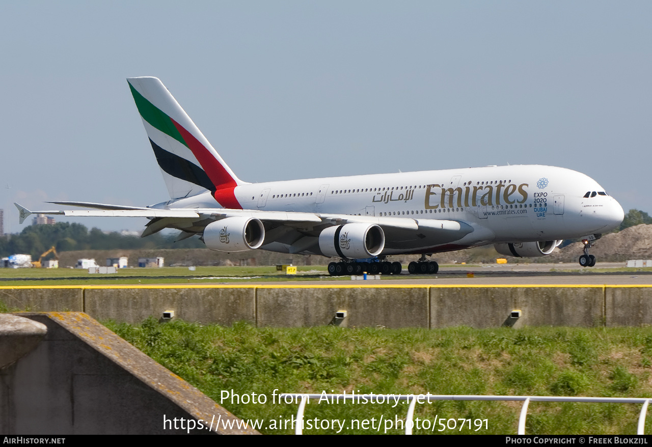 Aircraft Photo of A6-EDQ | Airbus A380-861 | Emirates | AirHistory.net #507191