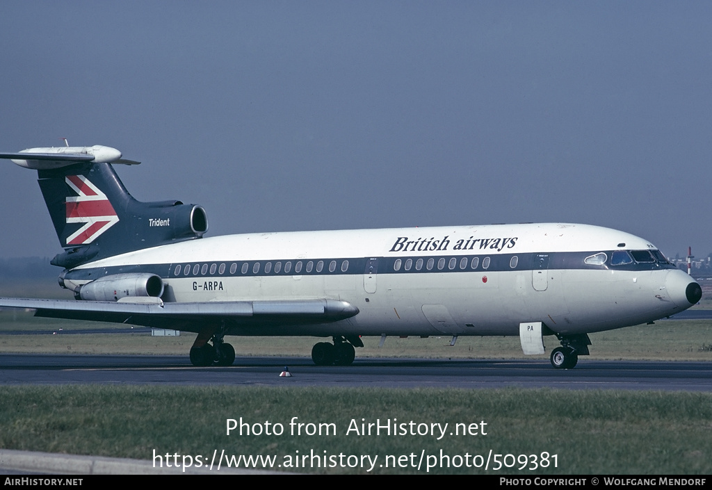 Aircraft Photo of G-ARPA | Hawker Siddeley HS-121 Trident 1C | British Airways | AirHistory.net #509381