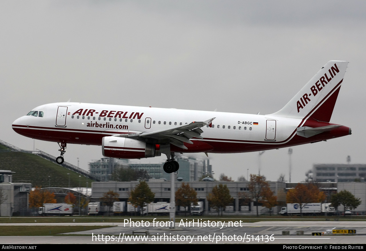 Aircraft Photo of D-ABGC | Airbus A319-132 | Air Berlin | AirHistory.net #514136