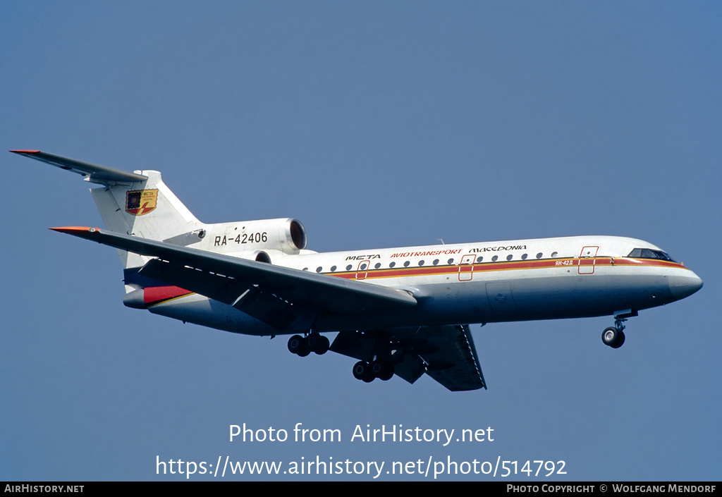 Aircraft Photo of RA-42406 | Yakovlev Yak-42D | Meta Aviotransport Macedonia | AirHistory.net #514792