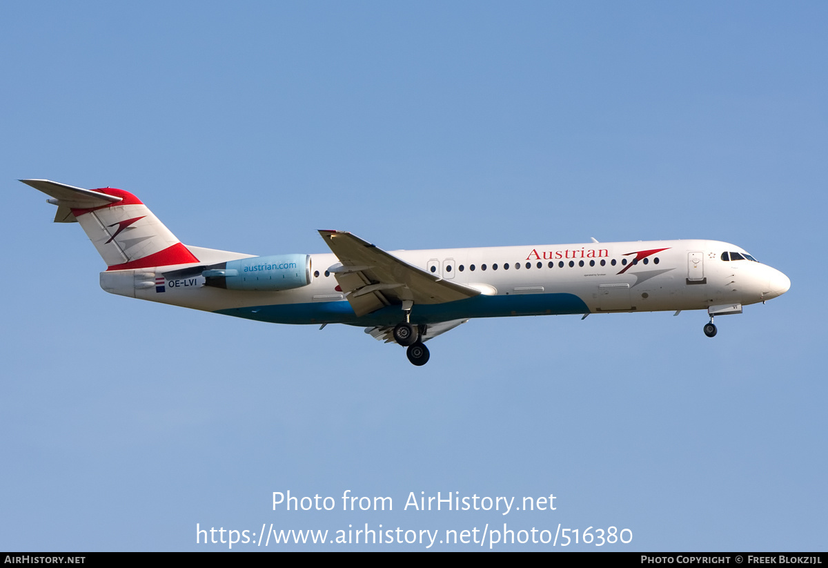 Aircraft Photo of OE-LVI | Fokker 100 (F28-0100) | Austrian Arrows | AirHistory.net #516380