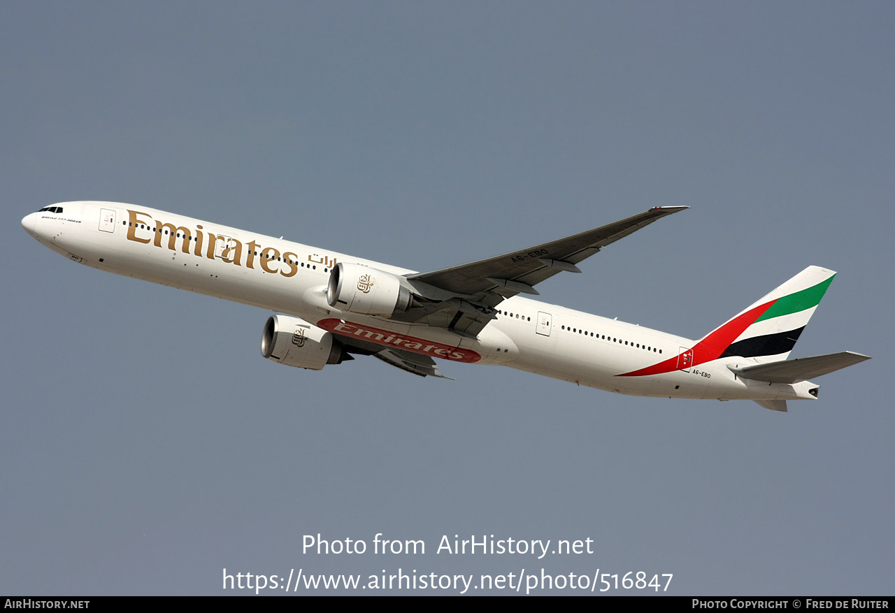 Aircraft Photo of A6-EBO | Boeing 777-36N/ER | Emirates | AirHistory.net #516847