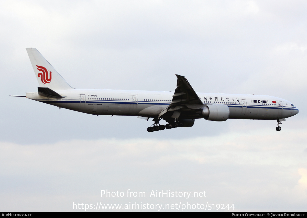 Aircraft Photo of B-2036 | Boeing 777-39L/ER | Air China | AirHistory.net #519244