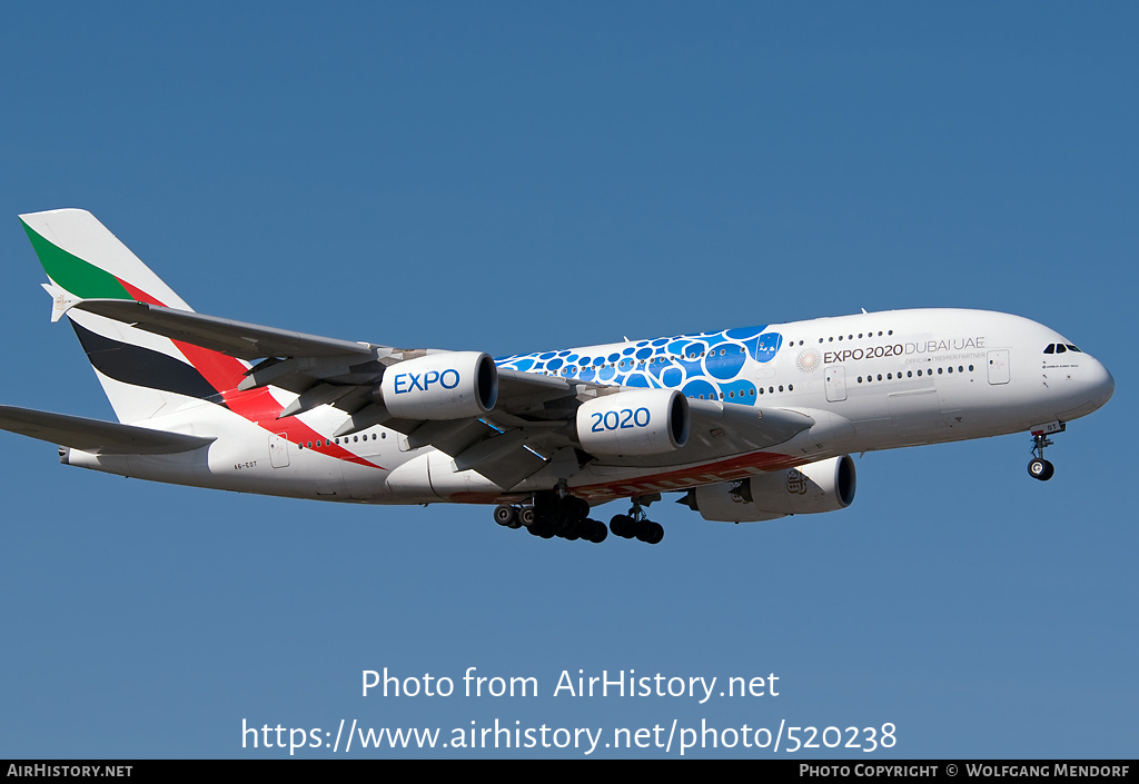 Aircraft Photo of A6-EOT | Airbus A380-861 | Emirates | AirHistory.net #520238