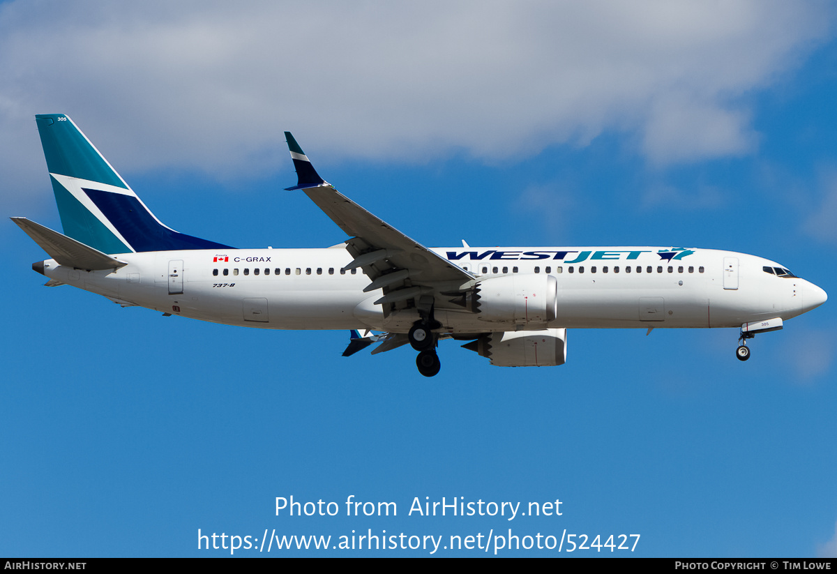 Aircraft Photo of C-GRAX | Boeing 737-8 Max 8 | WestJet | AirHistory.net #524427