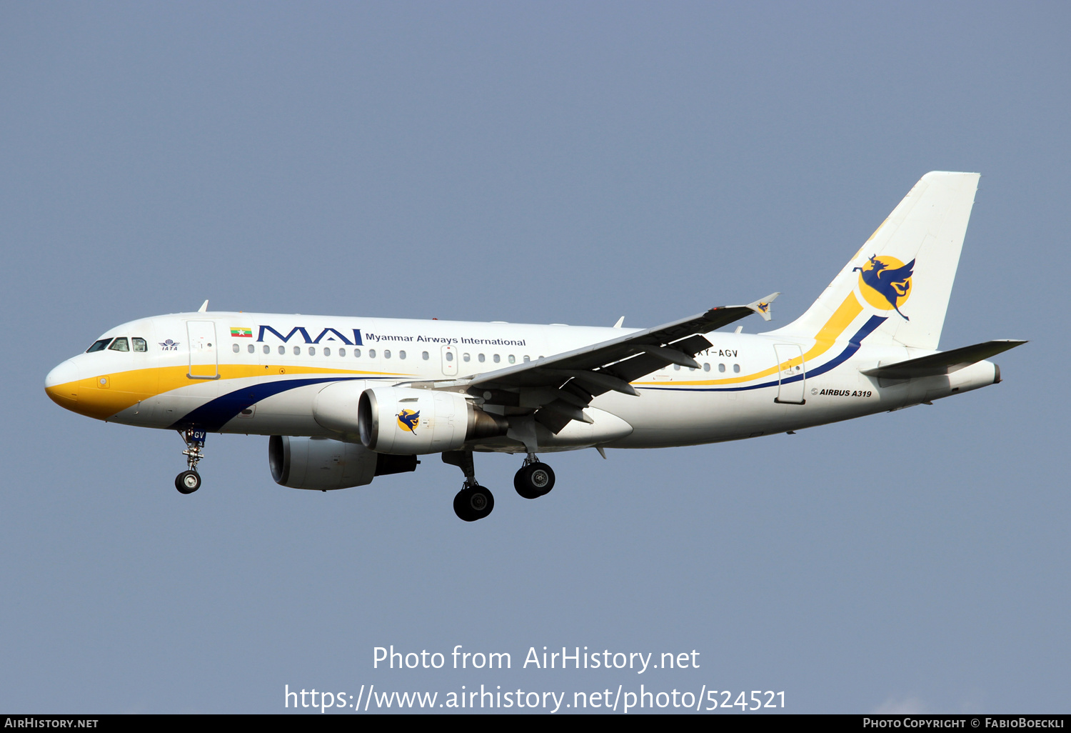 Aircraft Photo of XY-AGV | Airbus A319-111 | Myanmar Airways International - MAI | AirHistory.net #524521