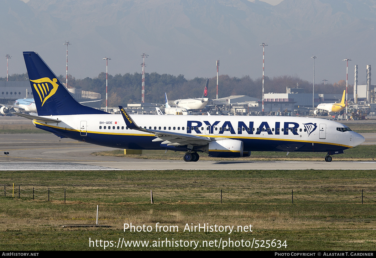 Aircraft Photo of 9H-QDE | Boeing 737-800 | Ryanair | AirHistory.net #525634