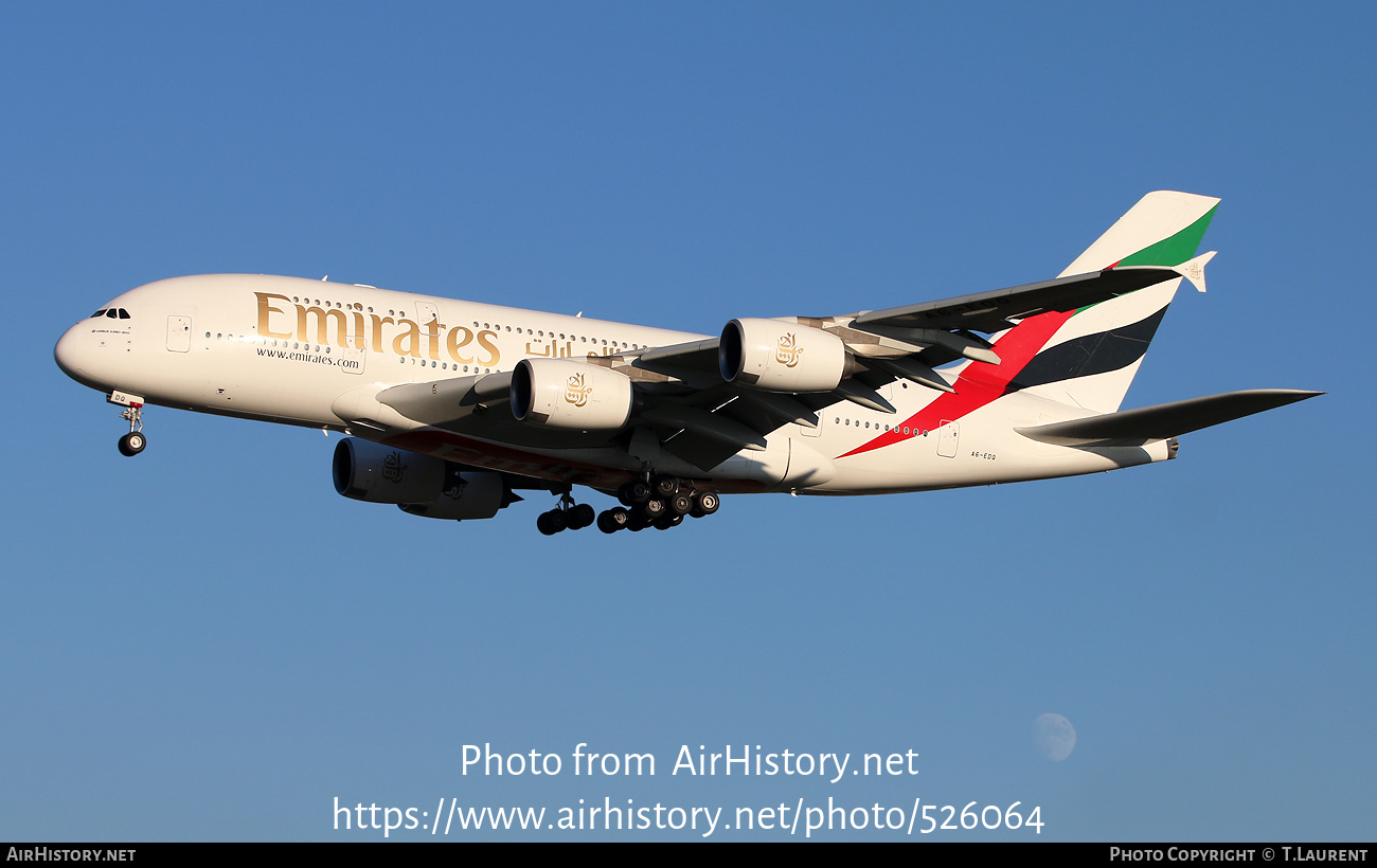 Aircraft Photo of A6-EDQ | Airbus A380-861 | Emirates | AirHistory.net #526064