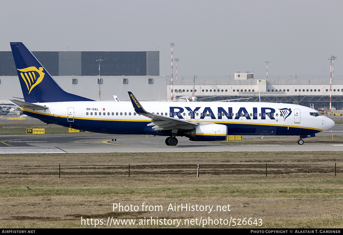 Aircraft Photo of 9H-QAL | Boeing 737-800 | Ryanair | AirHistory.net #526643