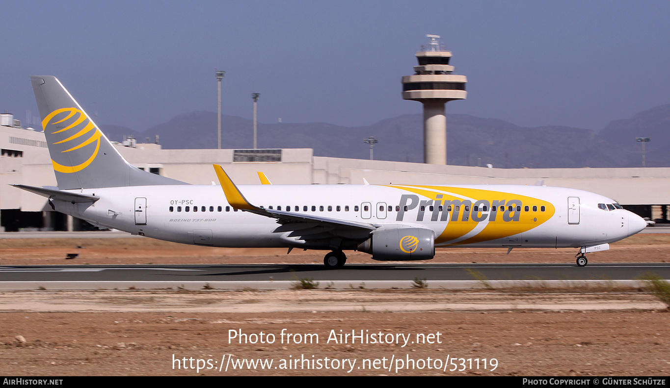 Aircraft Photo of OY-PSC | Boeing 737-8Q8 | Primera Air | AirHistory.net #531119