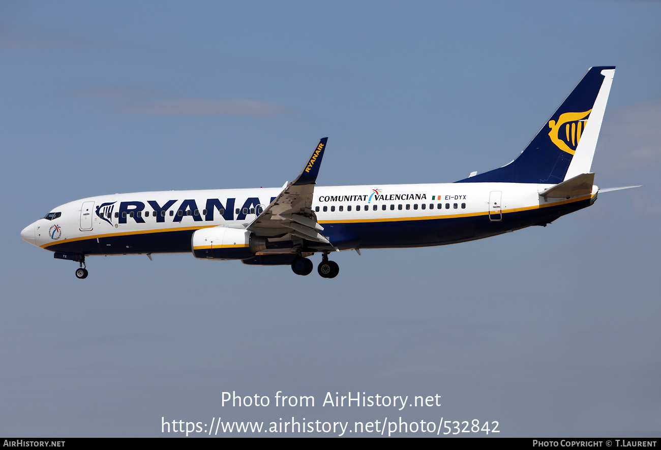 Aircraft Photo of EI-DYX | Boeing 737-8AS | Ryanair | AirHistory.net #532842