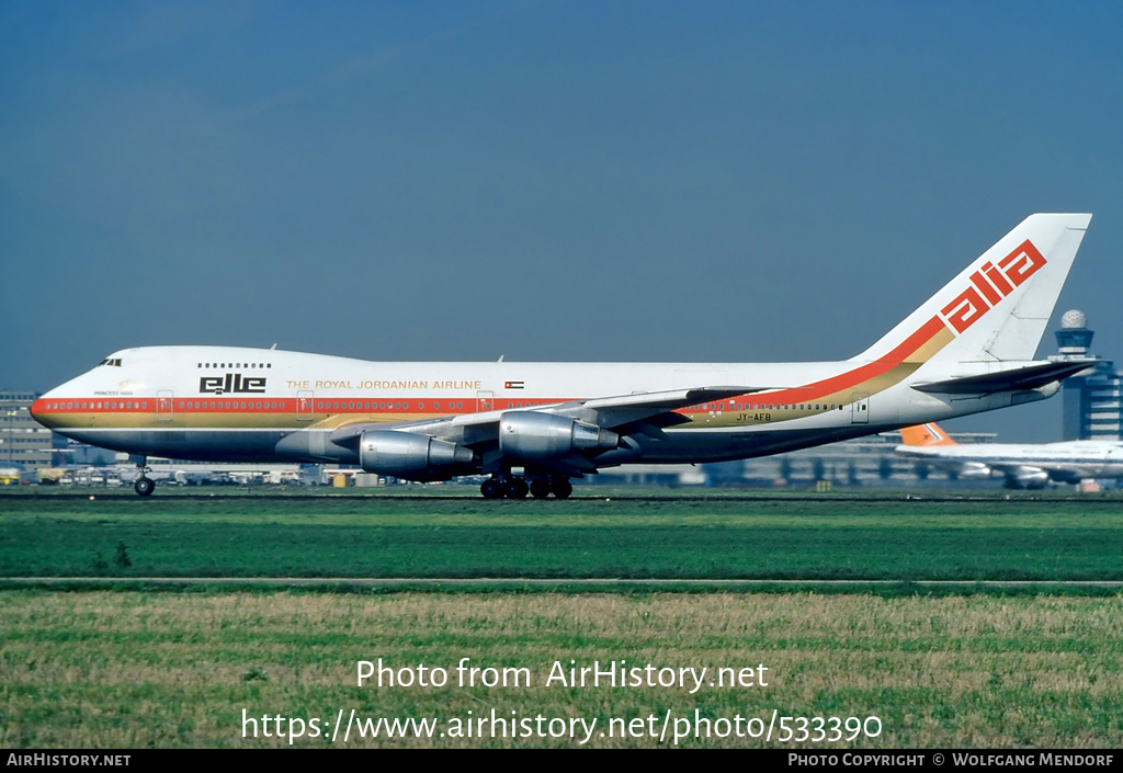 Aircraft Photo of JY-AFB | Boeing 747-2B3BM | Alia - The Royal Jordanian Airline | AirHistory.net #533390