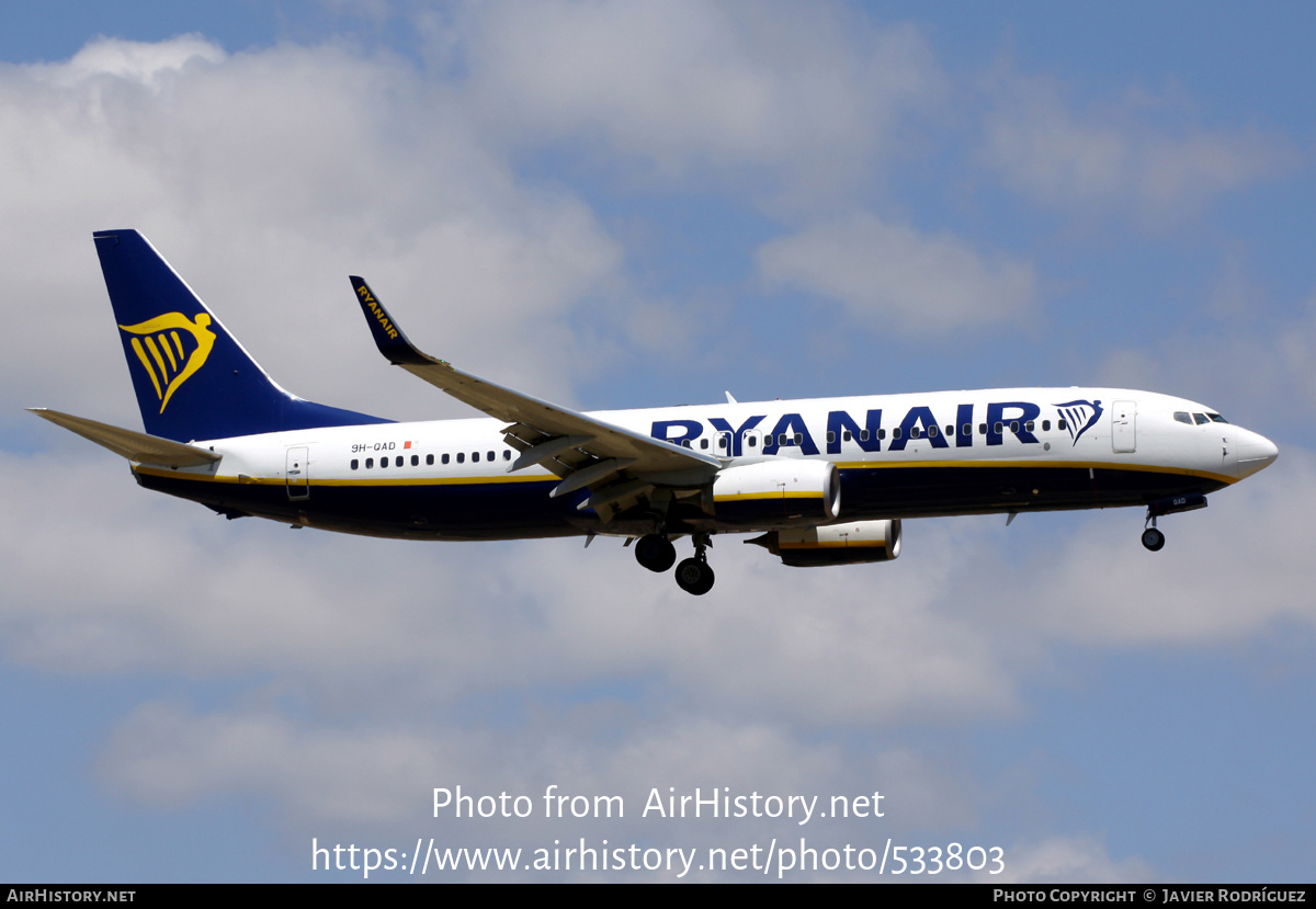 Aircraft Photo of 9H-QAD | Boeing 737-800 | Ryanair | AirHistory.net #533803