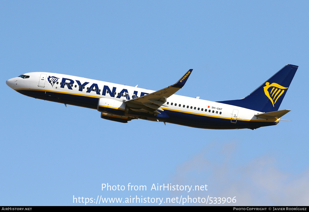 Aircraft Photo of 9H-QAF | Boeing 737-800 | Ryanair | AirHistory.net #533906