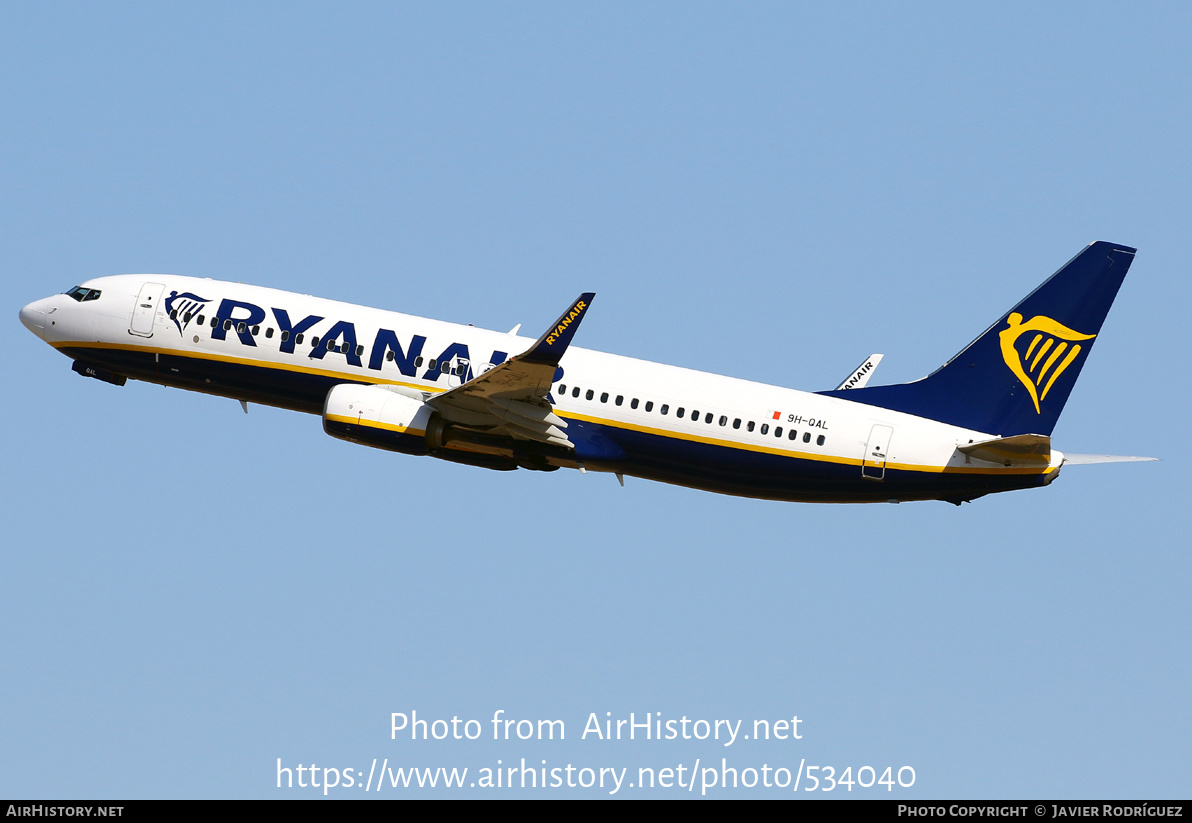 Aircraft Photo of 9H-QAL | Boeing 737-800 | Ryanair | AirHistory.net #534040