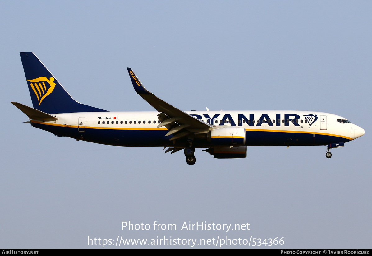 Aircraft Photo of 9H-QAJ | Boeing 737-800 | Ryanair | AirHistory.net #534366