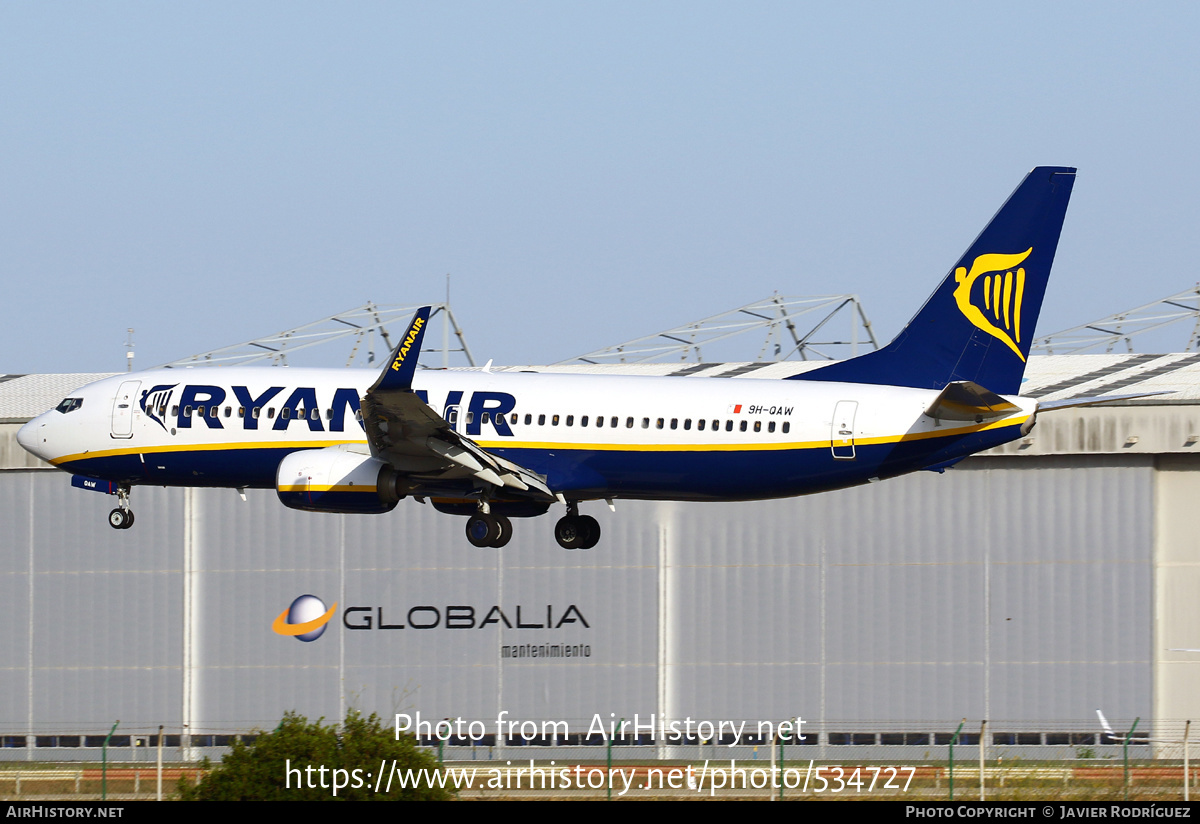 Aircraft Photo of 9H-QAW | Boeing 737-8AS | Ryanair | AirHistory.net #534727